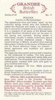 1983 Grandee British Butterflies #11 Peacock Back