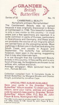 1983 Grandee British Butterflies #15 Camberwell Beauty Back