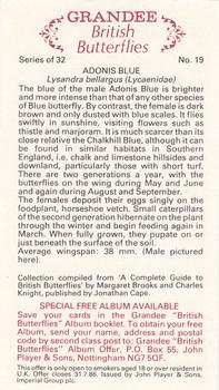 1983 Grandee British Butterflies #19 Adonis Blue Back