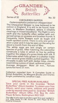 1983 Grandee British Butterflies #32 Chequered Skipper Back