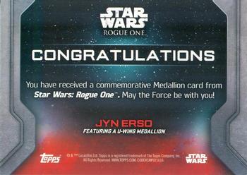 2016 Topps Star Wars Rogue One Series 1 - Medallions #NNO Jyn Erso Back