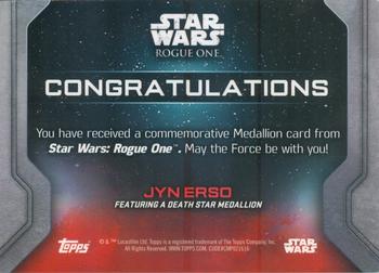 2016 Topps Star Wars Rogue One Series 1 - Medallions Silver #NNO Jyn Erso Back