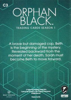 2016 Cryptozoic Orphan Black Season 1 - Character Bios Silver Foil Board #C3 Beth Childs Back