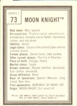 1987 Comic Images Marvel Universe I #73 Moon Knight Back