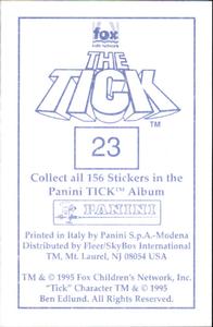 1995 Panini The Tick Stickers #23 The Tick caters to no man! Back
