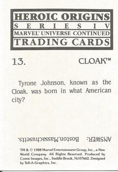1988 Comic Images Marvel Universe IV Heroic Origins #13 Cloak Back