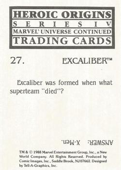1988 Comic Images Marvel Universe IV Heroic Origins #27 Excalibur Back