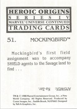 1988 Comic Images Marvel Universe IV Heroic Origins #51 Mockingbird Back
