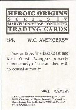 1988 Comic Images Marvel Universe IV Heroic Origins #84 West Coast Avengers Back