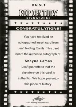 2011 Leaf Pop Century #BA-SL1 Shayne Lamas Back