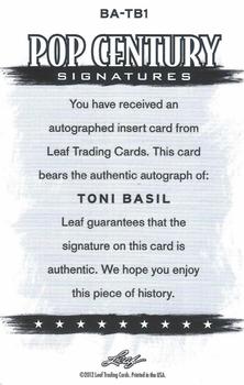 2012 Leaf Pop Century Signatures - Silver #BA-TB1 Toni Basil Back