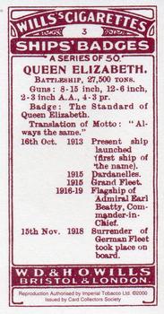 2000 Card Collectors Society Ships' Badges #3 Queen Elizabeth Back