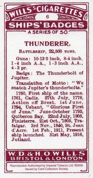 2000 Card Collectors Society Ships' Badges #6 Thunderer Back