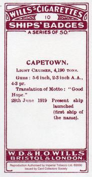 2000 Card Collectors Society Ships' Badges #10 Capetown Back