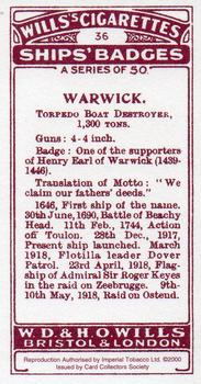 2000 Card Collectors Society Ships' Badges #36 Warwick Back