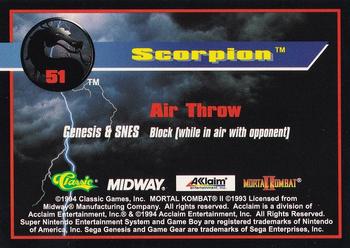 1994 Classic Mortal Kombat II #51 Scorpion Back