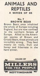 1962 Millers Tea Animals and Reptiles #7 Brown Bear Back