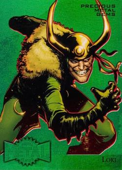2015 Fleer Retro Marvel - 1995 Flair Marvel Metal Blaster Precious Metal Gems Green #21 Loki Front