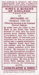 1990 Imperial Tobacco Co.1935 Player's Kings & Queens of England (Reprint) #18 Richard III Back