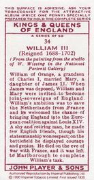1990 Imperial Tobacco Co.1935 Player's Kings & Queens of England (Reprint) #34 William III Back