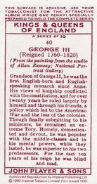 1990 Imperial Tobacco Co.1935 Player's Kings & Queens of England (Reprint) #40 George III Back