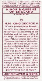 1990 Imperial Tobacco Co.1935 Player's Kings & Queens of England (Reprint) #49 H.M. King George V Back