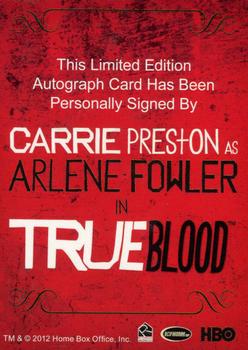 2013 Rittenhouse True Blood Archives - Autographs #NNO Carrie Preston Back