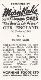 1955 Morning Foods Mornflake Oats Our England #4 Roman Eagle Back