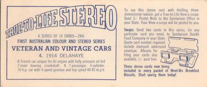 1966 Sanitarium Weet-Bix Veteran & Vintage Cars (Stereo Cards) #4 1914 Delahaye Back