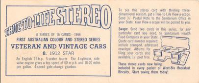 1966 Sanitarium Weet-Bix Veteran & Vintage Cars (Stereo Cards) #8 1912 Star Back