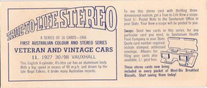 1966 Sanitarium Weet-Bix Veteran & Vintage Cars (Stereo Cards) #11 1927 30/98 Vauxhall Back