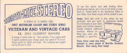 1966 Sanitarium Weet-Bix Veteran & Vintage Cars (Stereo Cards) #13 1911 Clement Bayard Back
