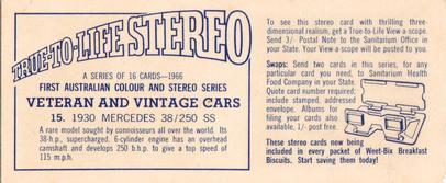 1966 Sanitarium Weet-Bix Veteran & Vintage Cars (Stereo Cards) #15 1930 Mercedes 38/250 SS Back