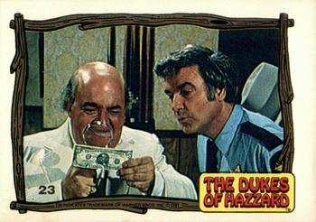 1983 Donruss The Dukes of Hazzard #23 Boss Hogg and Rosco checking out money Front