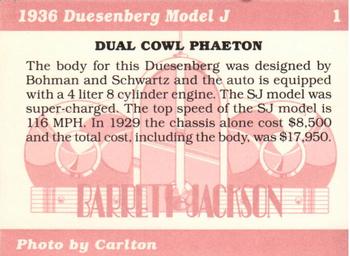 1996 Barrett Jackson Showcase #1 1936 Duesenberg Model J Back