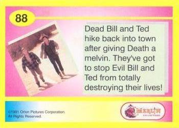 1991 Merlin Bill & Ted's Totally Excellent Collector Cards #88 Dead Bill & Ted hike back into town after giving Death a Melvin. Back