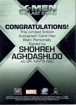 2006 Rittenhouse XIII: X-Men The Last Stand - Autographs #NNO Shohreh Aghdashloo / Dr. Kavita Rao Back