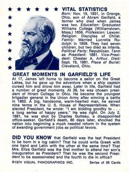1974 Visual Panographics US Presidents #20th James A. Garfield Back
