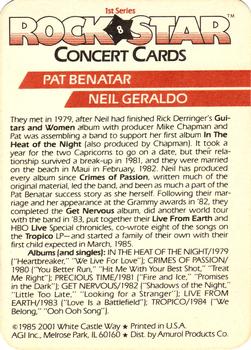 1985 AGI Rock Star #8 Pat Benatar / Neil Geraldo Back