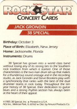 1985 AGI Rock Star #16 Jack Grondin / 38 Special Back
