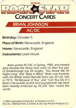 1985 AGI Rock Star #44 Brian Johnson / AC/DC Back