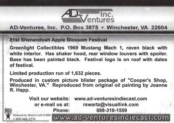 2008 Ad-Ventures Inc. 81st Shenandoah Apple Blossom Festival #NNO 1969 Ford Mustang Mach 1 Back