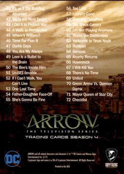2017 Cryptozoic Arrow Season 4 #72 Checklist Back