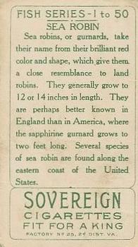 1910 American Tobacco Co. Fish Series (T58) - Sovereign Cigarettes Factory 25 #NNO Sea Robin Back