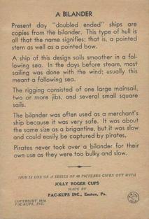 1936 Jolly Roger Cups Pirates (F375) #NNO A Bilander Back