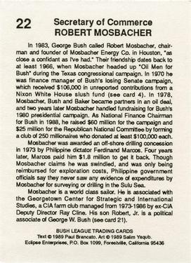 1989 Eclipse Bush League #22 Robert Mosbacher Back