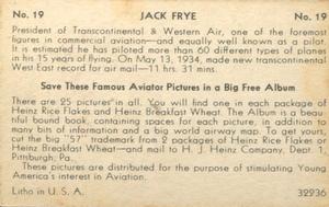 1936 Heinz Famous Aviators 1st Series (F277-4) #19 Jack Frye Back