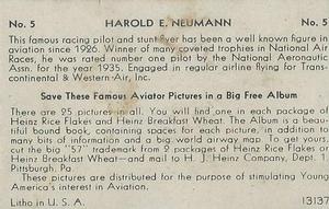 1937-39 Heinz Famous Aviators 2nd Series #5 Harold Neumann Back