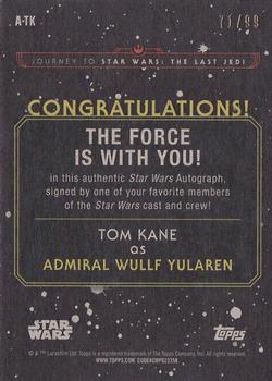 2017 Topps Star Wars Journey To The Last Jedi - Autographs Purple #A-TK Tom Kane Back