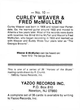 1980 Yazoo Records Heroes of the Blues #10 Curley Weaver & Fred McMullen Back